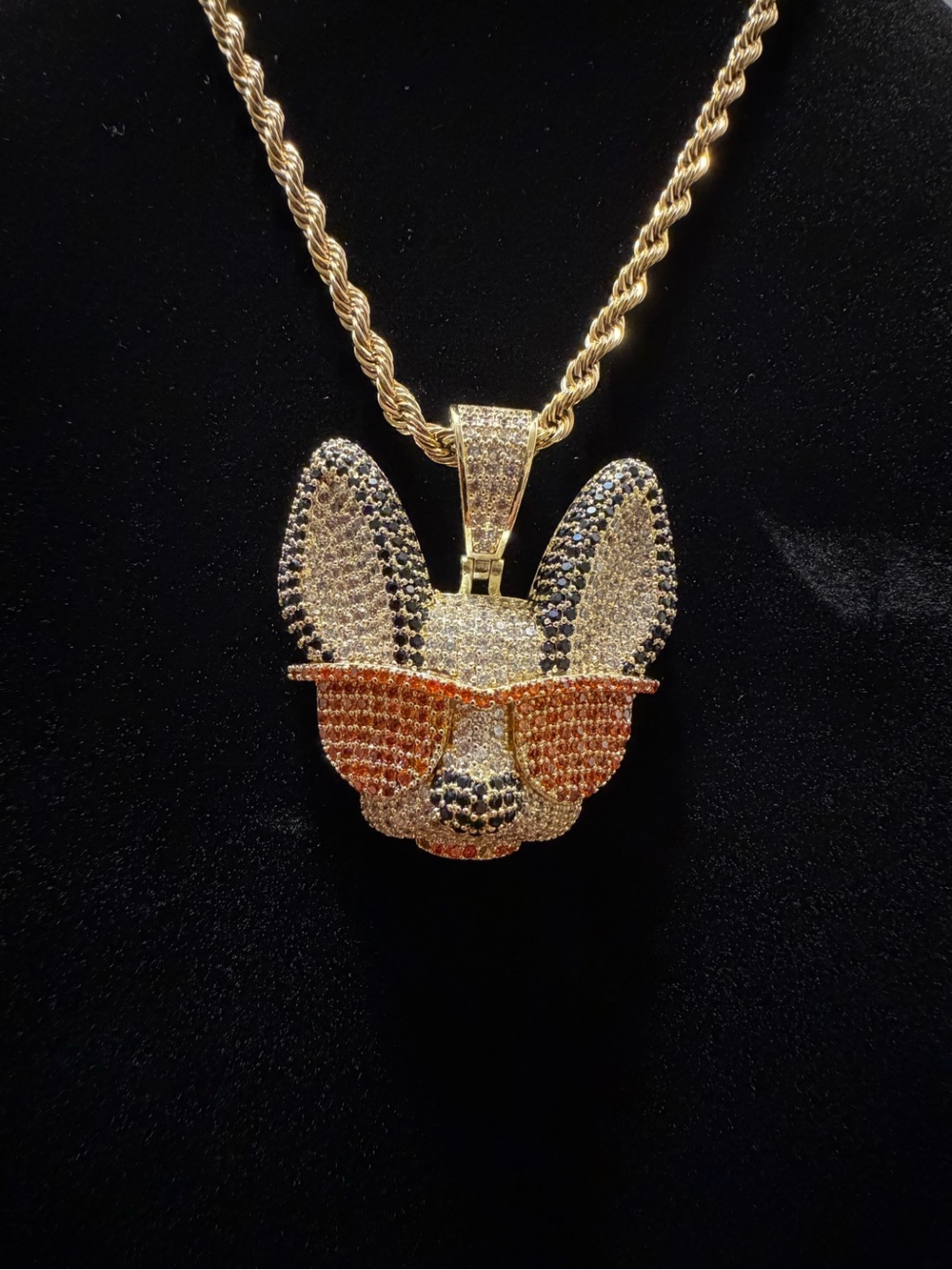 14k gold plated frenchie dog face pendant